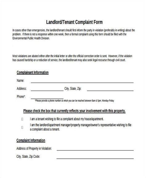 Free 7 Sample Landlord Complaint Forms In Pdf Ms Word