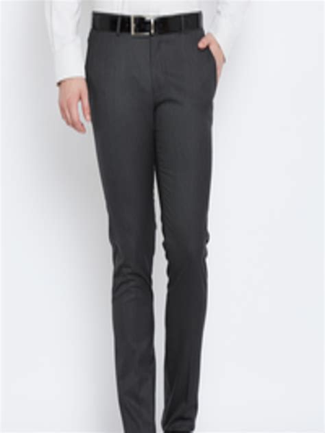 Buy Blackberrys Men Charcoal Grey B 91 Skinny Fit Solid Formal Trousers