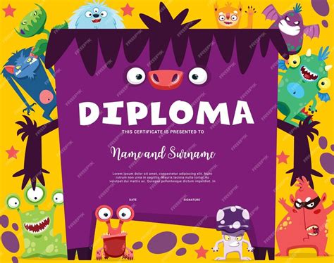 Premium Vector | Kids diploma cartoon funny monster characters