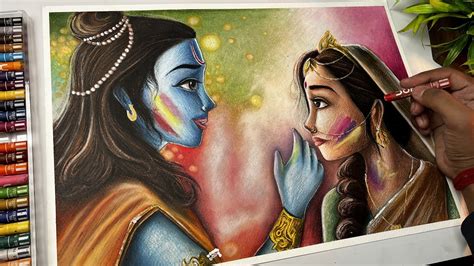 Happy Holi, Radha Krishna Drawing, Oil Pastel Drawing - YouTube