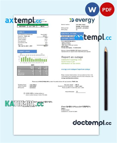 Sample USA Missouri Evergy Electricity Utility Bill Template In Doc