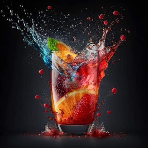 Premium Ai Image Drink Splash In A Glass Of Refreshing Multicolored Summer Cocktail In Wine