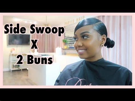 Side Part Swoop With Low Buns Hairstyles Using Braiding Hair Low