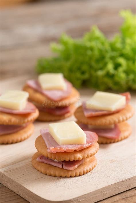 Stack Of Crackers With Ham Cheese Stock Image Image Of Horizontal