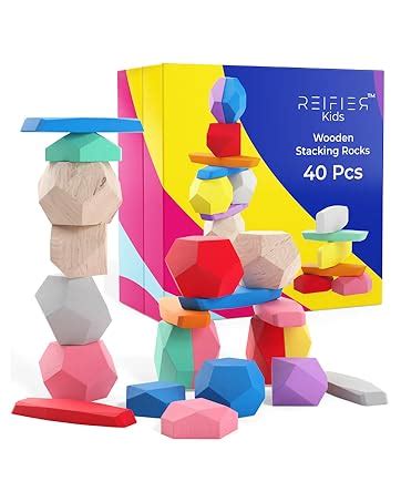 Amazon Pcs Wooden Stacking Rocks Choke Free Montessori Toys