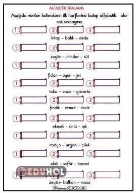 Alfabetik Sıralama 2 Eduhol Etkinlik İndir Oyun Oyna Test Çöz Video