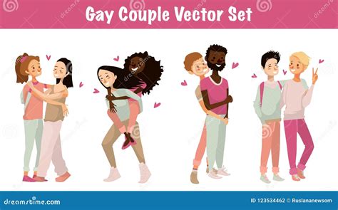 Gay Couple Vector Set Illustration Isolated Cute Homosexual Couples On