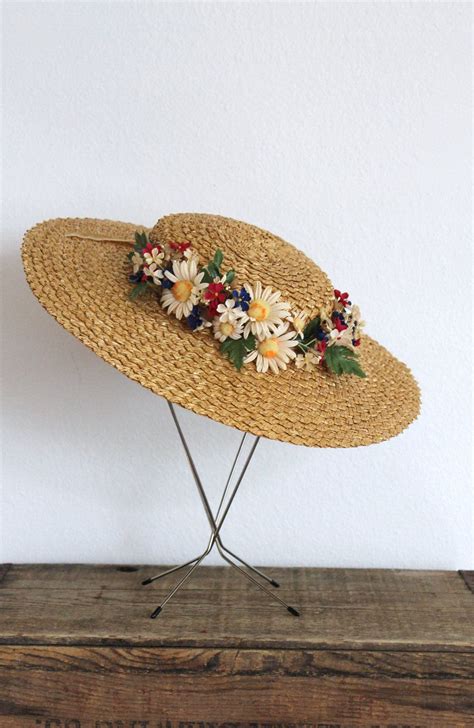 Vintage 1930s Straw Hat 30s Wide Brim Straw Floral Boater Hat Etsy