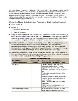 Edtpa Elementary Task Math Part A Context For Learning Tpt