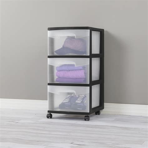 Sterilite 3 Drawer Plastic Cart Black With Clear Drawers Adult