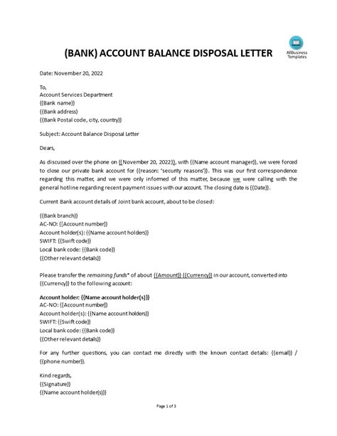 Kostenloses Account Balance Disposal Letter