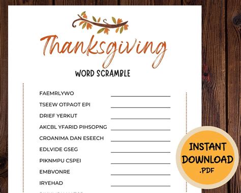 Thanksgiving Word Scramble Thanksgiving Printable Games Thanksgiving ...