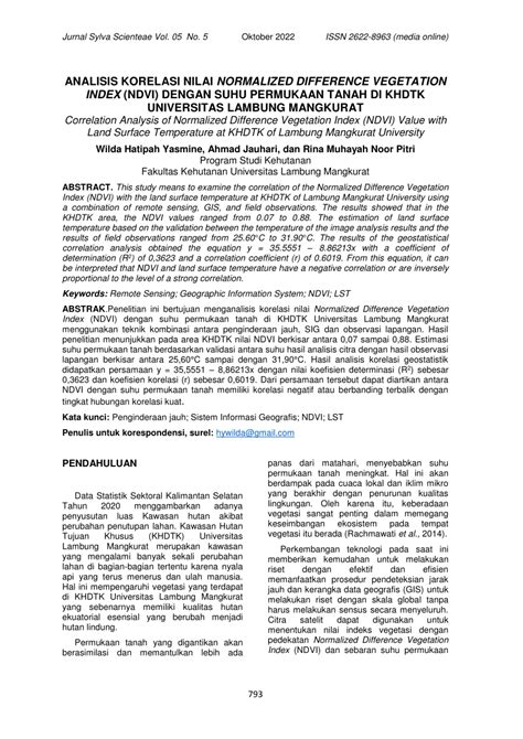 Pdf Analisis Korelasi Nilai Normalized Difference Vegetation Index