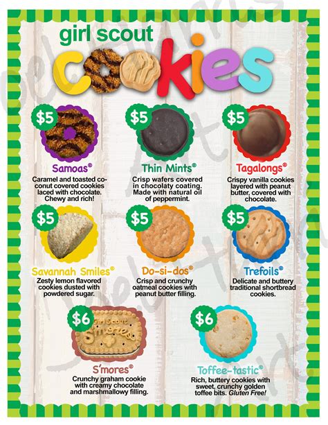 2019 Lbb Girl Scout Cookie Price List Gs Booth Menu 8 5 X 11 Etsy Girl Scout Cookies Price