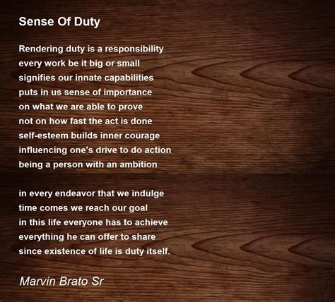 Sense Of Duty by Marvin Brato Sr - Sense Of Duty Poem