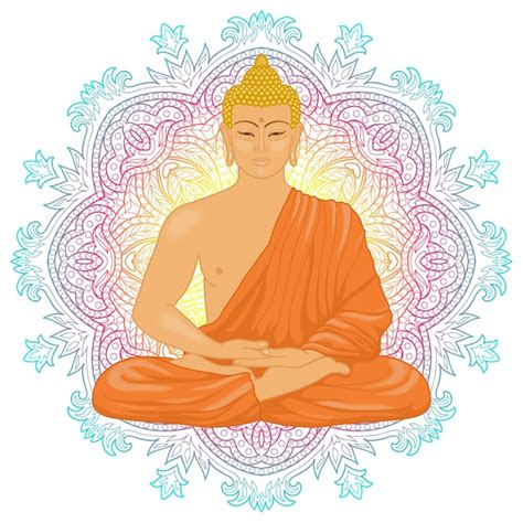 Buda Meditando Sentado En Posici N De Loto Sobre Fondo De Mandala Signo