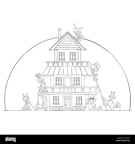 Robots build house. Coloring page. Kids fun Stock Vector Image & Art ...