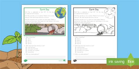 Earth Day Reading Comprehension Worksheet Pdf Earth Day