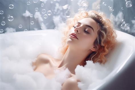 Premium Photo Beautiful Young Woman Relaxing In Bathtub With Foam