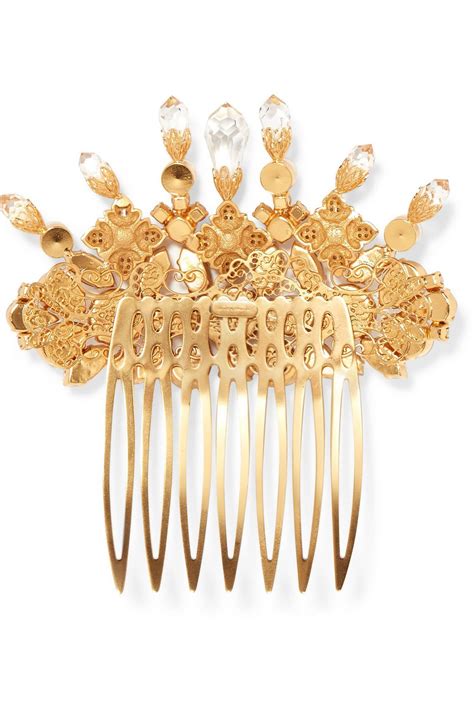 Dolce Gabbana Gold Tone Swarovski Crystal And Faux Pearl Hair Slide