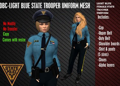 Second Life Marketplace - Light Blue Female State Trooper mesh Police ...