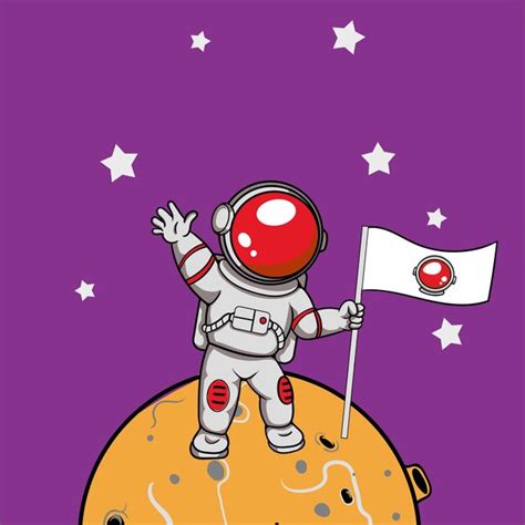 Vector astronauta bonito agitando uma bandeira na lua ilustração de