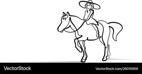 One line drawing small girl riding a horse Vector Image