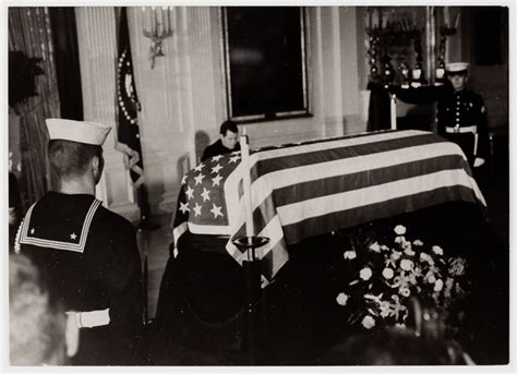 [The casket of President John F. Kennedy in the East Room of the White ...