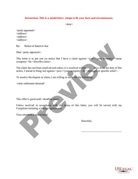 Sample Letter Of Intent To Sue For Breach Of Contract