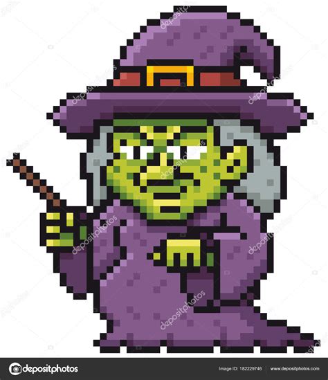 Vector Illustration Cartoon Witch Pixel Design Stock Vector Image By