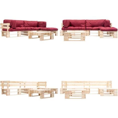 4 Tlg Paletten Lounge Set Mit Kissen In Rot Holz Palettensofa Set