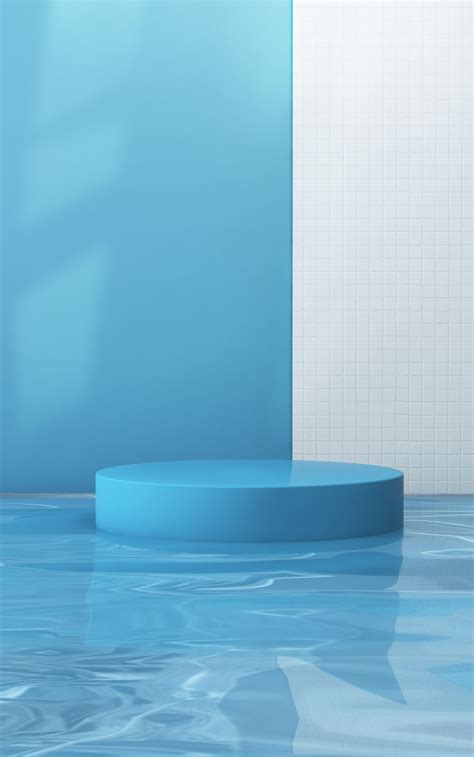 A Round Blue Object Sitting In The Middle Of A Room With Tile Walls And