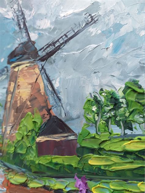 Windmill Painting Tulip Original Art Small Oil Painting - Etsy