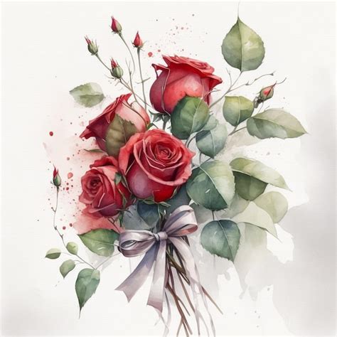 Premium Photo Watercolor Red Rose Bouquet