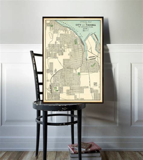 Tacoma Map washington Old Map of Tacoma Print Fine Reproduction on ...