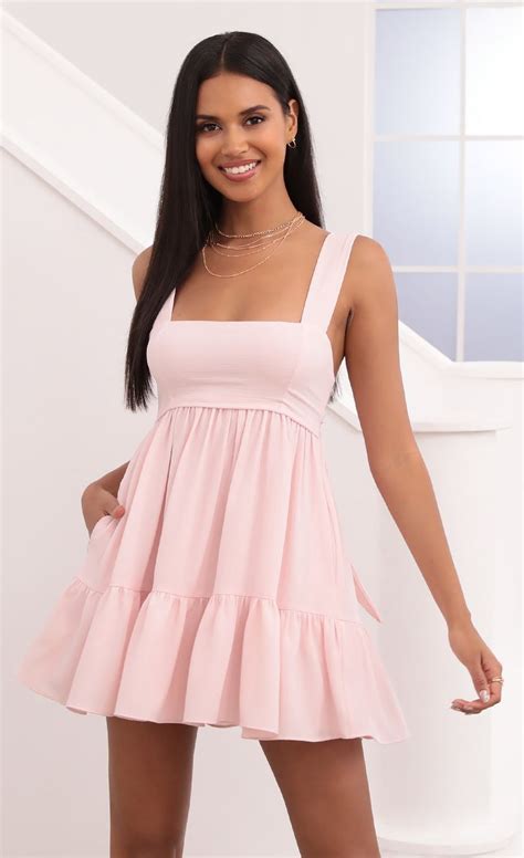 Day Dresses Aurora Square Neckline Dress In Pink Pinstripes