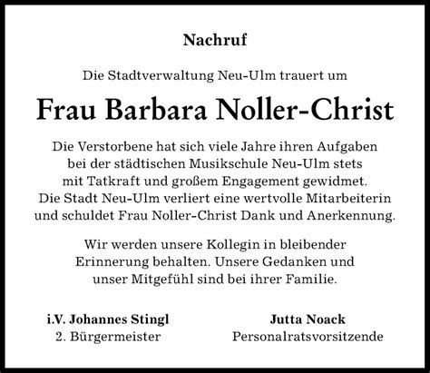 Traueranzeigen Von Barbara Noller Christ Augsburger Allgemeine Zeitung