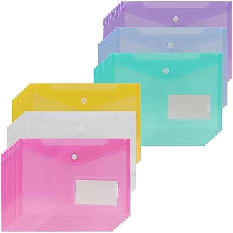 ZEONHAK Lot De 48 Pochettes En Plastique A5 24 X 17 Cm 6 Couleurs