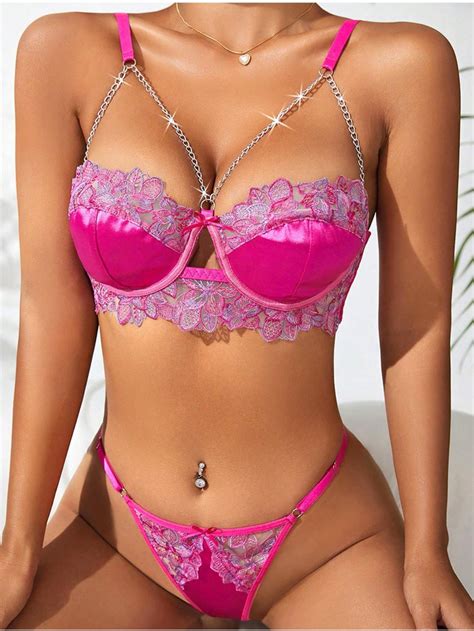 Conjunto De Lencer A Sexy Para Mujeres De Encaje Brillante Rojo Intenso