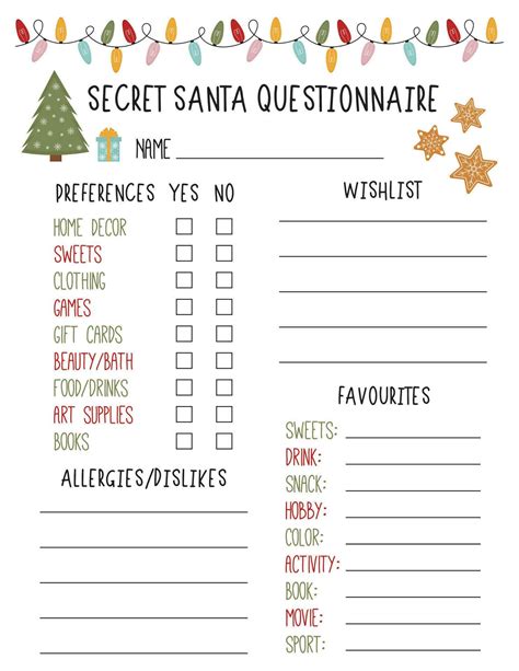 Secret Santa Questionnaire. Gift Exchange. Office Secret Santa ...