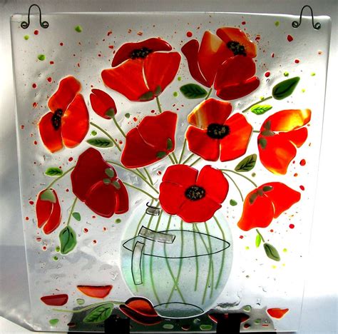 Poppy Picture In Fused Glass Art Glass Picture