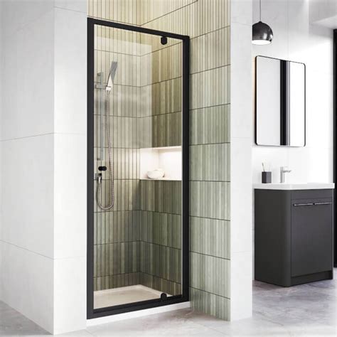 In V Pivot Shower Door Mm In Matt Black Mm