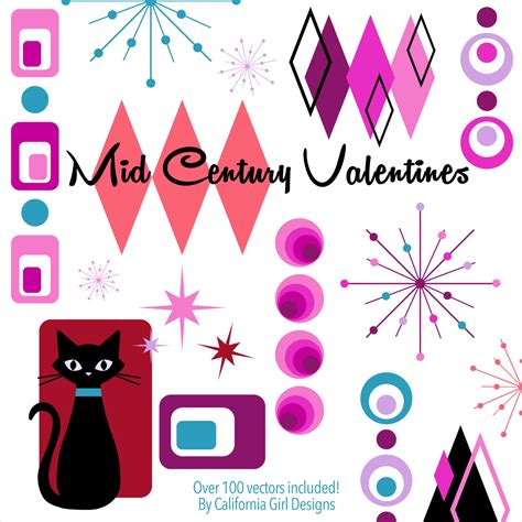Mid Century Modern Valentine's Day Clipart Set