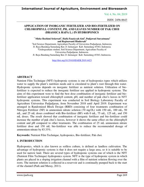 (PDF) APPLICATION OF INORGANIC FERTILIZER AND BIO-FERTILIZER ON CHLOROPHYLL CONTENT, PH, AND ...