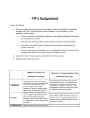 4 Ps Of Marketing Docx 4 P S Assignment Name Ally Grunig 1 Pick Two