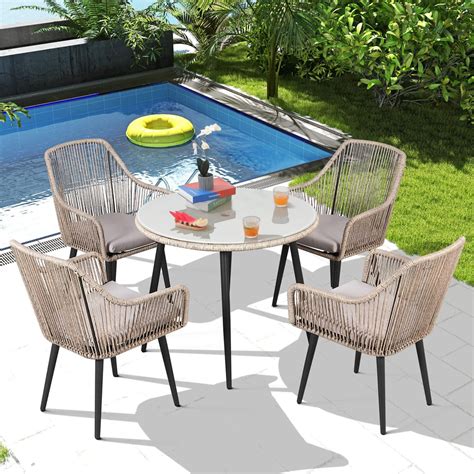 Outdoor Round Wicker Dining Table Set for 4