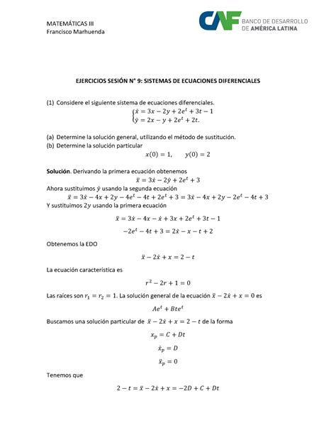 Sistemas De Ecuaciones Diferenciales Soluciones Francisco Marhuenda