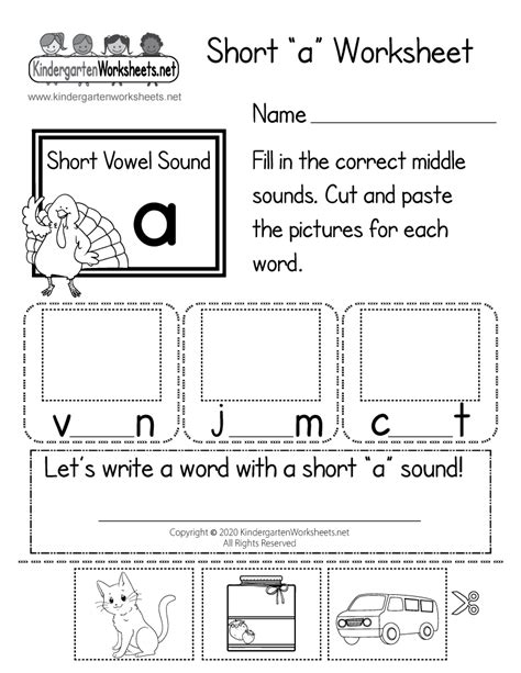 Free Printable Short “a” Worksheet