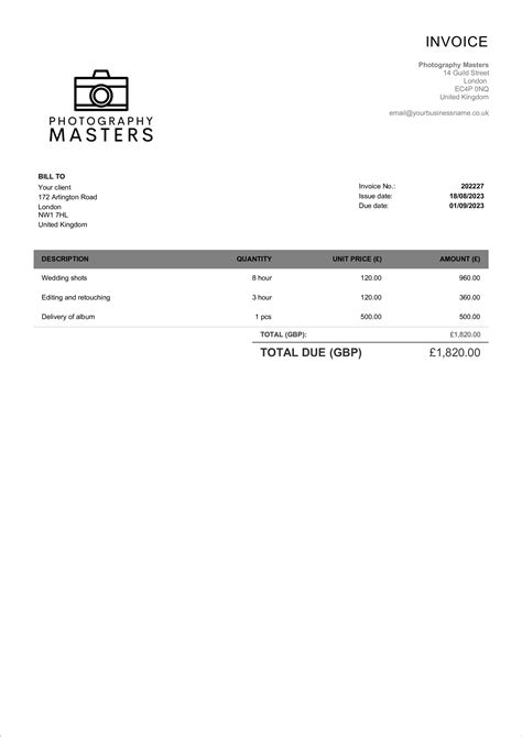 Free Uk Photography Invoice Templates Billdu