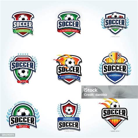 Logo Sepak Bola Logo Sepak Bola Set Lambang Sepak Bola Ilustrasi Stok